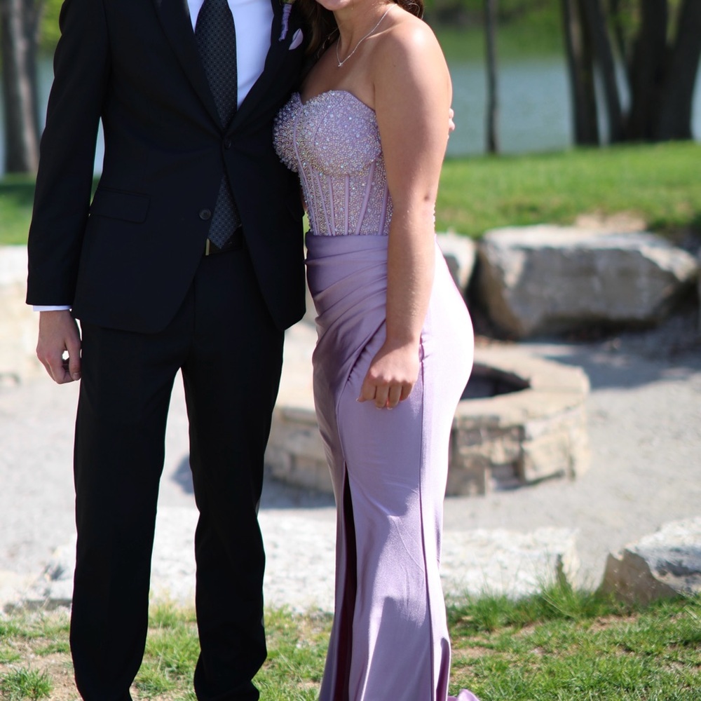 ellie wilde Lilac Beaded Corset Prom Dress - Picture 6 of 7